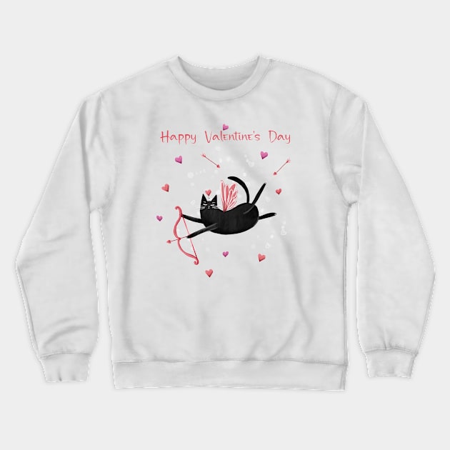 Happy valentines black cat. Cute cat and red hearts. Crewneck Sweatshirt by Olena Tyshchenko